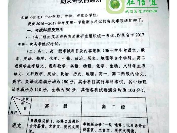 ����2016-2017ѧ��ȵ�һѧ����ĩ����ʱ�����ʳ�¯